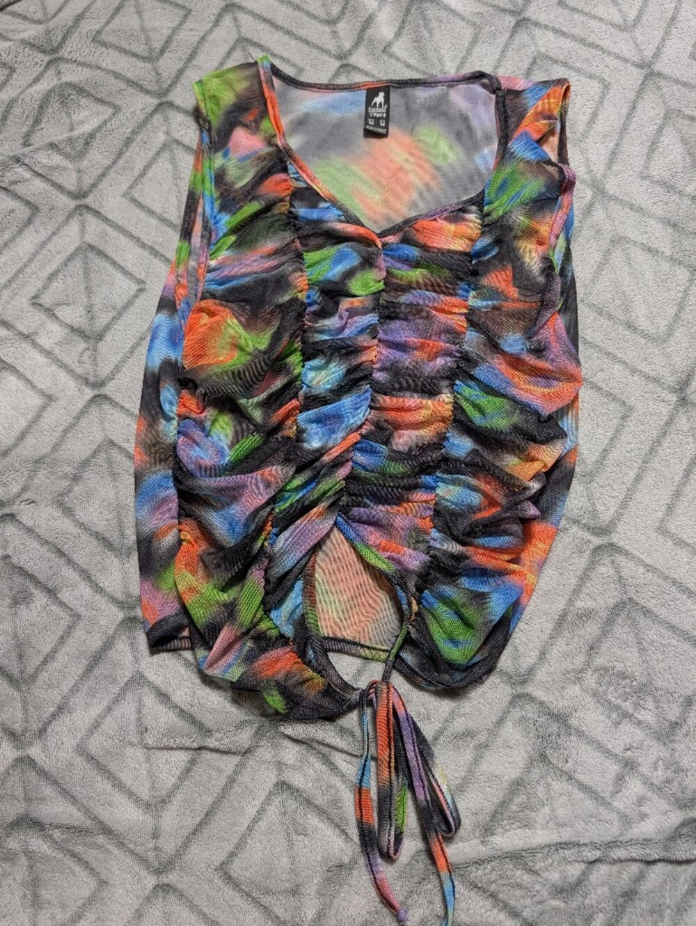 Ruched Multicolor Mesh Tank Top - Unbranded